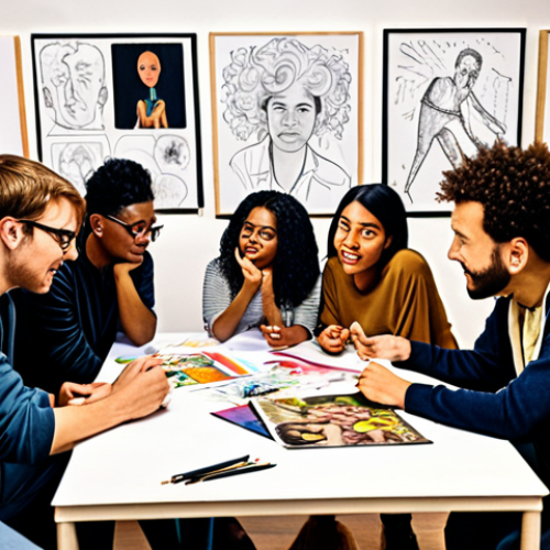 Home 11 **
A vibrant brainstorming session with diverse creatives, surrounded by mood boards and sketches. Focus on the energy and collaboration, showing people from different backgrounds contributing ideas. The scene should convey a sense of innovation and excitement.
**