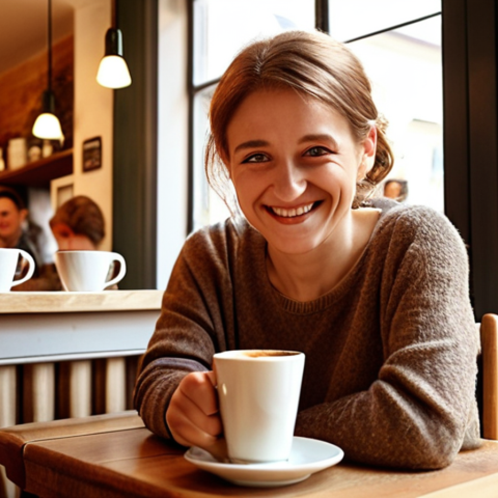 **Prompt:** A cozy, independent cafe in a quaint German neighborhood. The owner is smiling warmly, offering a complimentary cup of coffee to a customer who looks slightly disappointed by a croissant. Sunlight streams through the window, illuminating the scene with a sense of genuine connection and apology. Focus on authentic human interaction and the welcoming atmosphere.