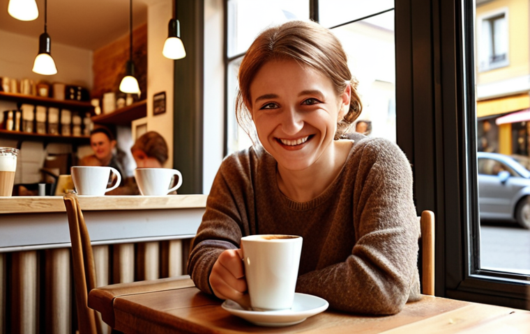 **Prompt:** A cozy, independent cafe in a quaint German neighborhood. The owner is smiling warmly, offering a complimentary cup of coffee to a customer who looks slightly disappointed by a croissant. Sunlight streams through the window, illuminating the scene with a sense of genuine connection and apology. Focus on authentic human interaction and the welcoming atmosphere.