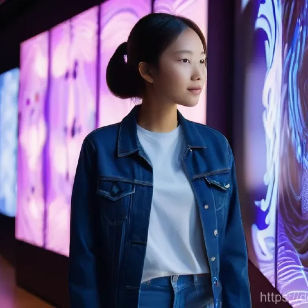 크리에이티브 허브와 디지털 미디어의 융합 - **Prompt: "A vibrant, futuristic art exhibition space, blending physical and digital elements. An av...