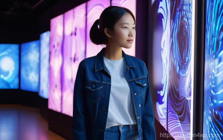 크리에이티브 허브와 디지털 미디어의 융합 - **Prompt: "A vibrant, futuristic art exhibition space, blending physical and digital elements. An av...