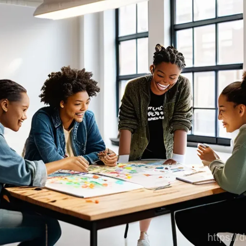 크리에이티브 허브의 사회적 임팩트 평가 방법 - **A Diverse and Collaborative Creative Hub in Action**
A brightly lit, modern co-working space i...