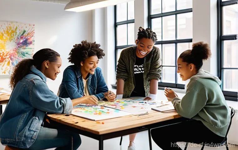 크리에이티브 허브의 사회적 임팩트 평가 방법 - **A Diverse and Collaborative Creative Hub in Action**
A brightly lit, modern co-working space i...