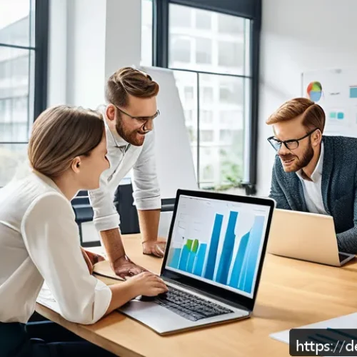 Home 30 크리에이티브 허브에서의 콘텐츠 마케팅 전략 - A professional German marketing team in a modern office environment, brainstorming content marketing...