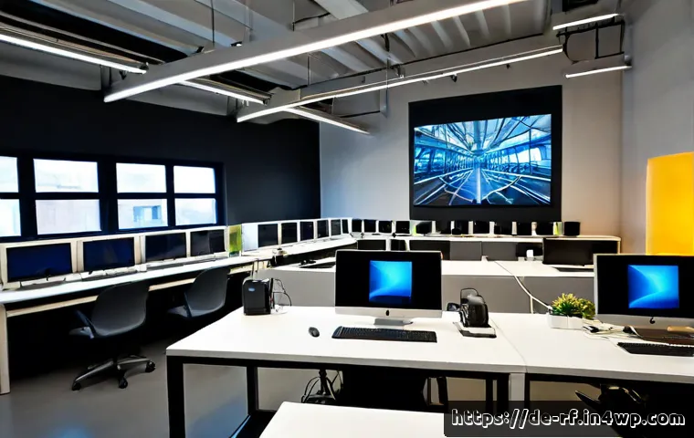Home 17 크리에이티브 허브의 기술 인프라 구축 - Photorealistic wide-angle view of a modern creative hub technology infrastructure in Berlin, Germany...